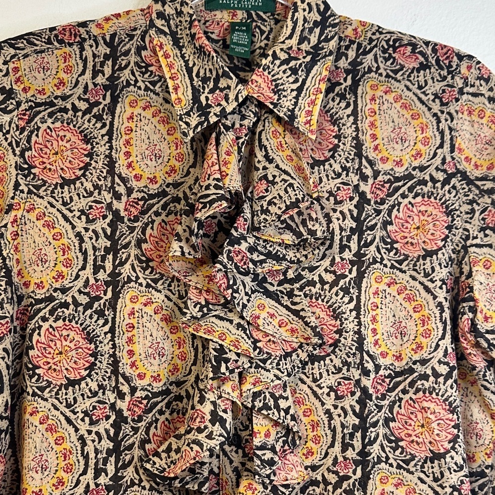 Lauren Ralph Lauren Multicolor Paisley Cotton Ruffle Button Down Shirt MP - Picture 4 of 6